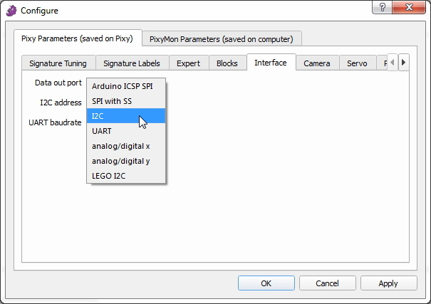Configurando la salida de Pixycam.